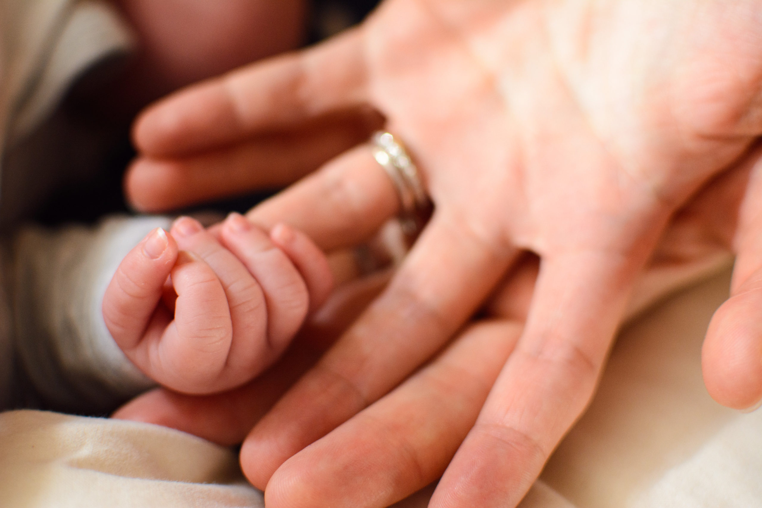 photographie des mains des parents tenant la main de leur bébé