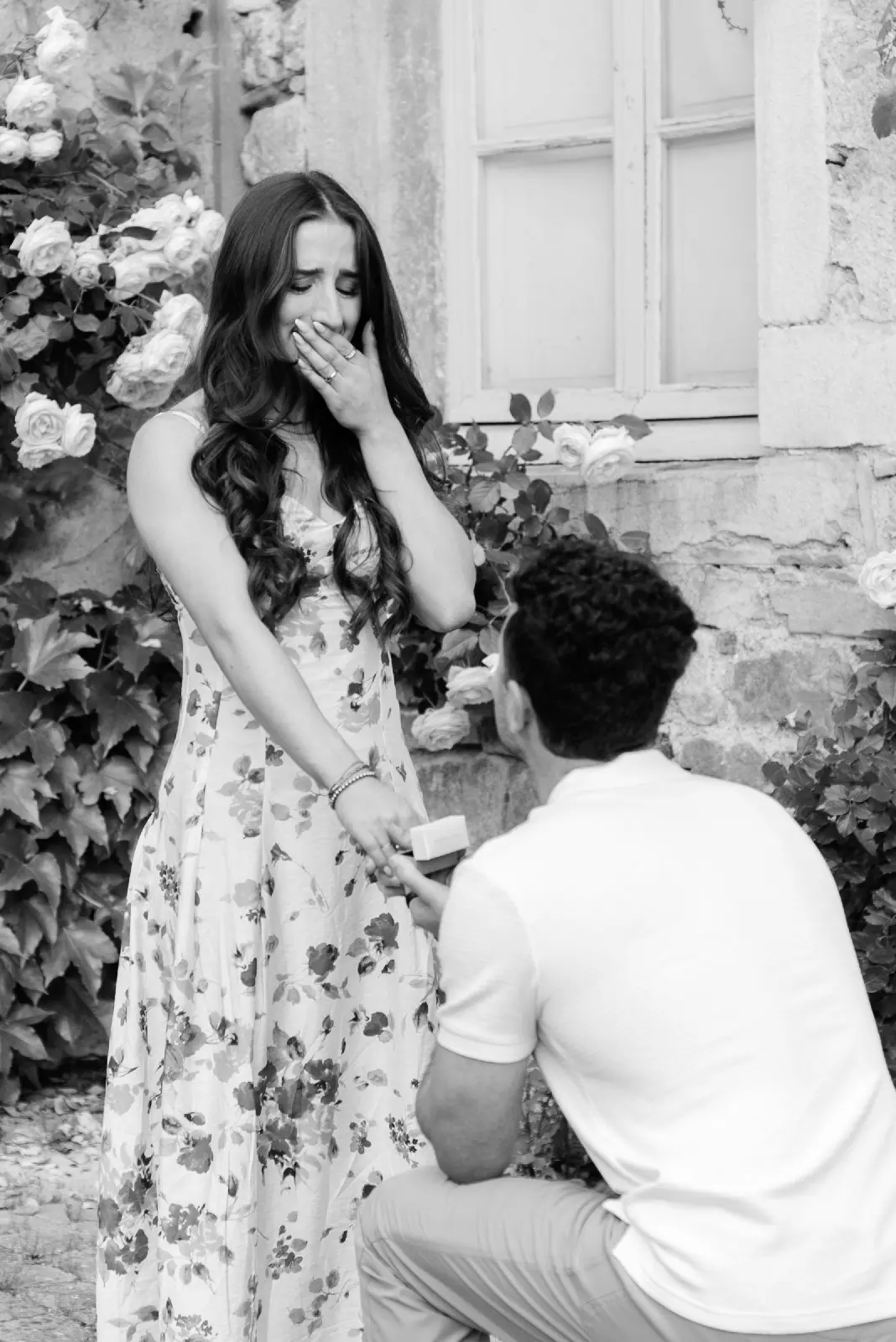 She moment she realises it's a surprise marriage proposal in Fleurie, Beaujolais